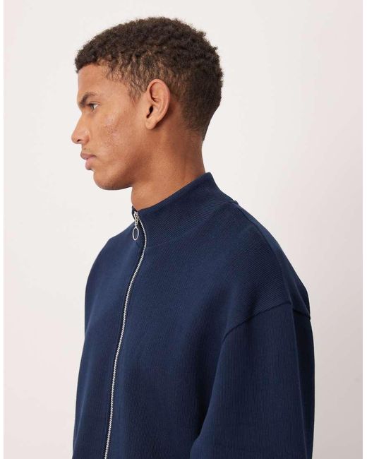 ASOS Blue Relaxed Zip Through Jersey Track Jacket for men