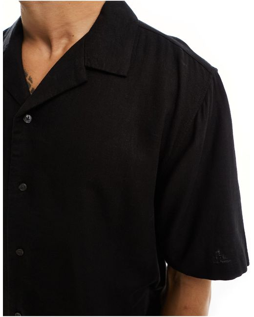 Abercrombie & Fitch Black Linen Blend Short Sleeve Shirt Relaxed Fit for men