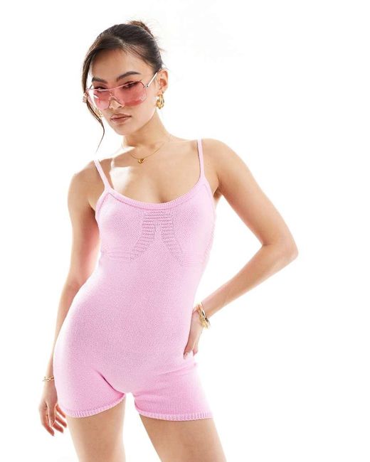 Missy Empire Pink Knitted Cami Unitard Playsuit