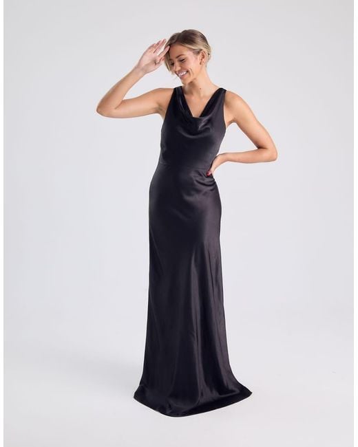 Six Stories Blue Cowl Front Satin Bridesmaid Dress