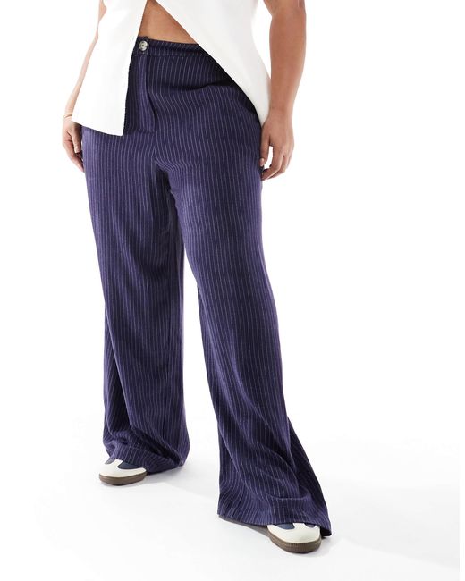 ASOS Blue Curve Relaxed Straight Leg Trousers With Linen