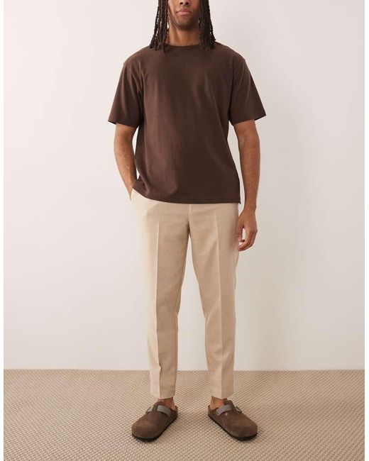 ASOS Brown Tailored Tapered Trousers With Wool Blend for men