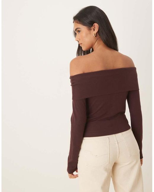 ASOS Brown Off The Shoulder Button Down Top