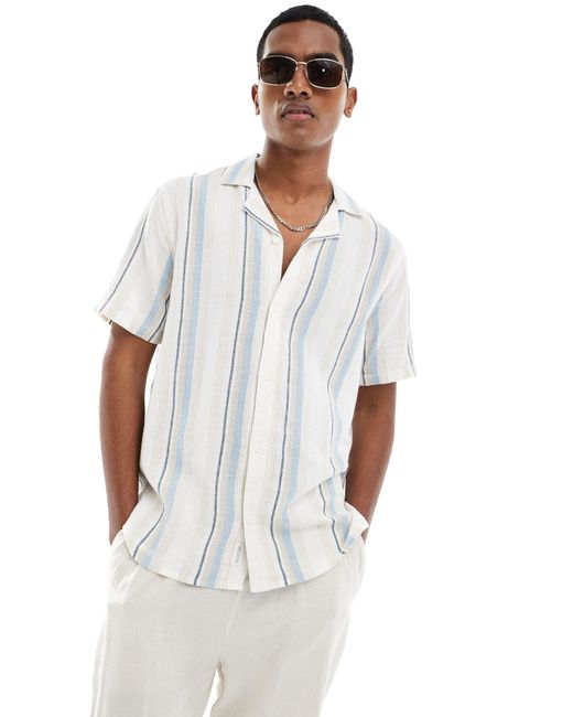 Hollister White Dobby Short Sleeve Striped Shirt for men