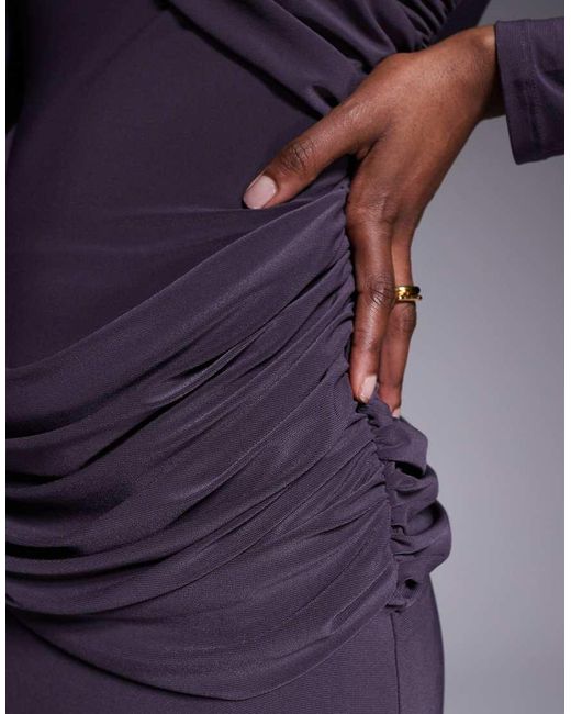 ASOS Blue Long Sleeve Slinky Draped Maxi Dress