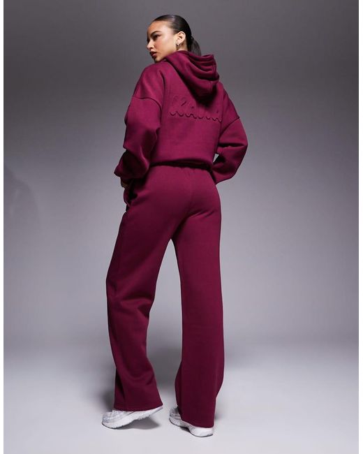 Kaiia Red Cotton Rich Embossed Logo Wide Leg Jogger Co-Ord