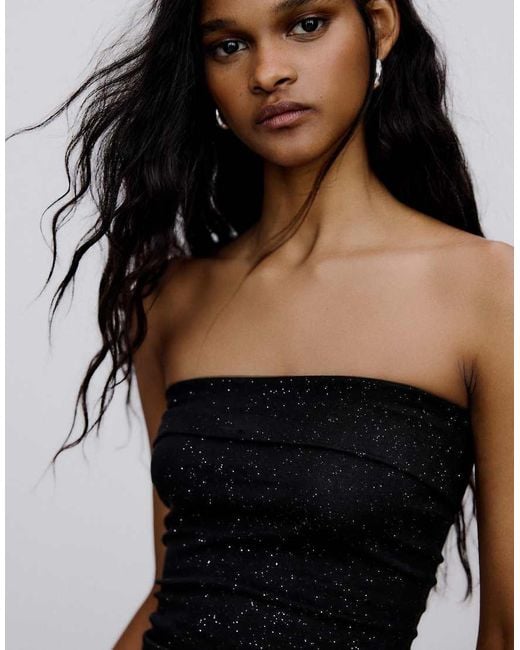 Bershka Black Glitter Bandeau Top