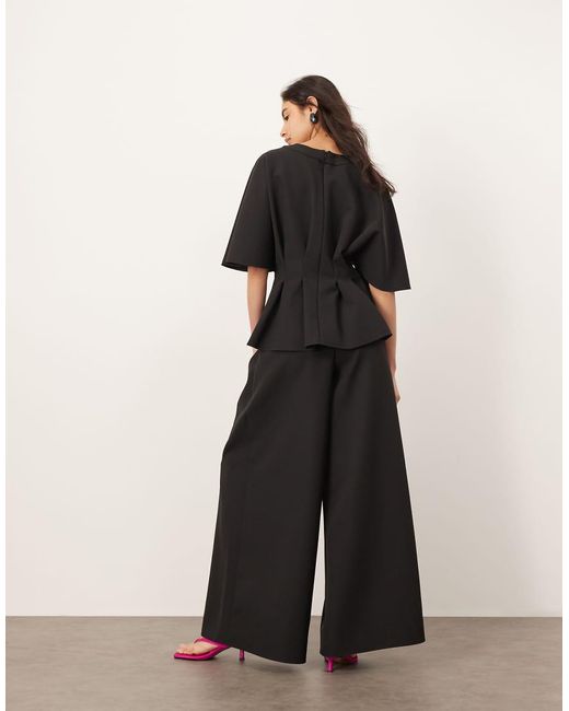 ARRANGE Black Pleat Waist Tailored Wide Leg Trouser Co-ord