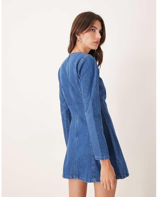 Nobody's Child Blue Alma Denim Cinched Pleat Front Mini Dress