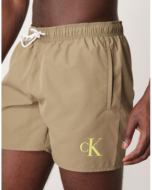 Calvin Klein Natural Drawstring Logo Swim Shorts for men