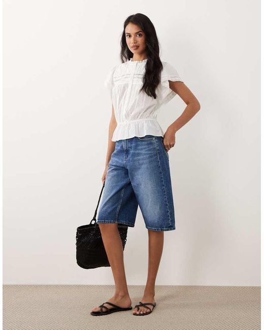 Gina Tricot White Pure Cotton Broderie Sleeveless Blouse