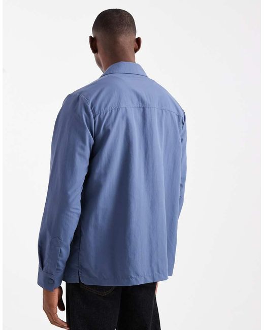 Farah Blue Fintoni Zipped Long Sleeve Shirt for men
