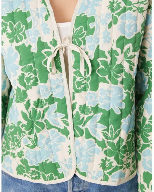 Vila Green Tie Front Quilted Jacket