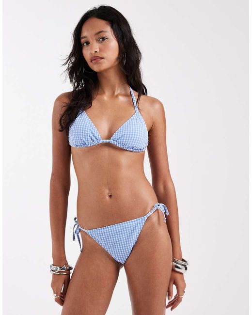 New Look Blue Gingham Triangle Bikini Top