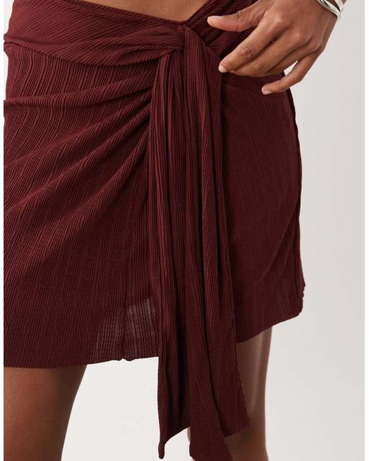 ASOS Red Plisse Ruched Drape Detail Mini Sarong Skirt