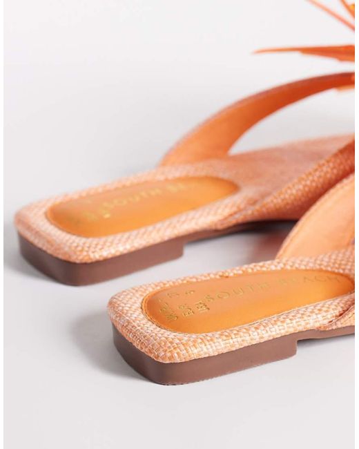 South Beach Orange Thongs With Flower Detail