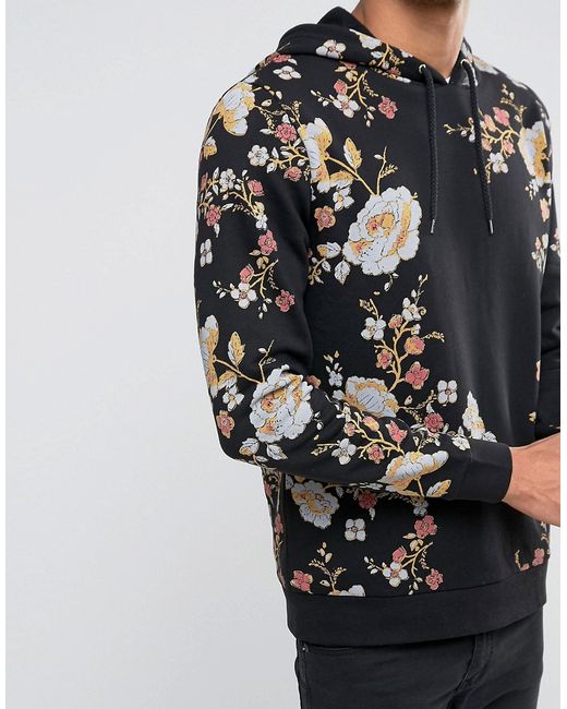 Asos Hoodie  With Japanese  Floral  Print in Black for Men Lyst
