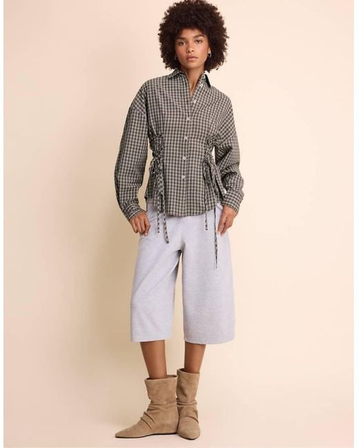 Stradivarius Natural Check Shirt With Tie Detail
