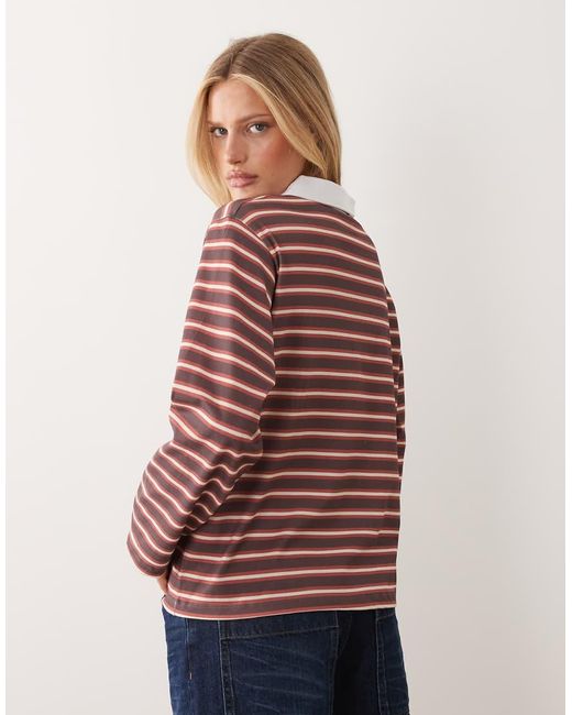 ASOS Brown Long Sleeve Boxy Rugby Polo Top