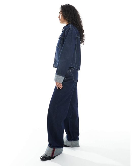 Daisy Street Blue Wide Leg Denim Jeans With Turn Up Cuffs