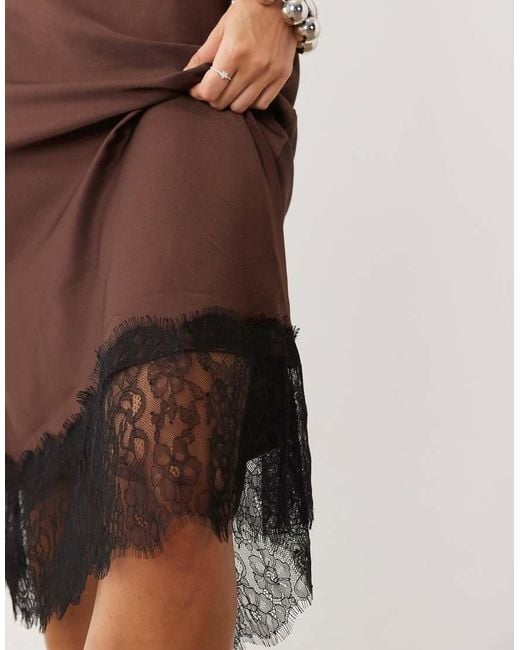 New Look Natural Lace Trim Strappy Satin Midi Dress