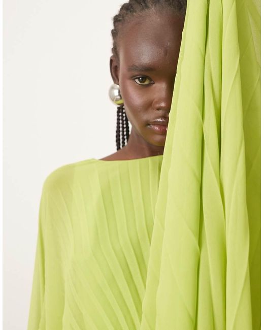ARRANGE Green Chiffon Pleat Volume Maxi Dress With Wide Sleeve