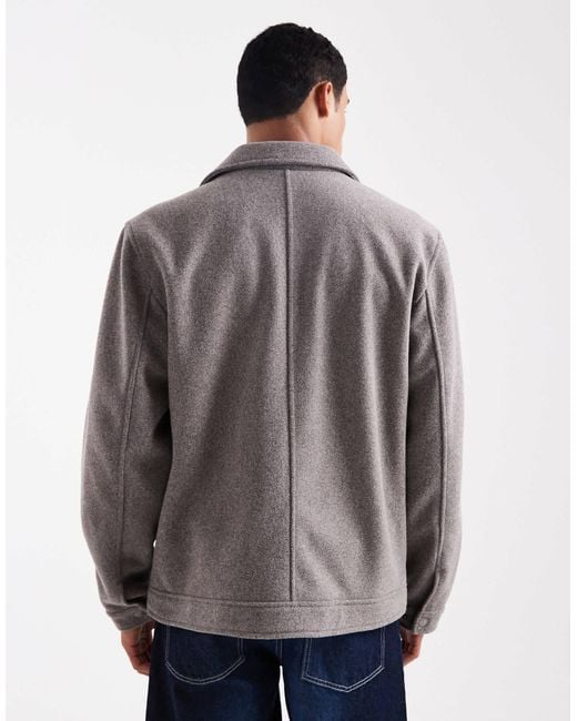 Threadbare Gray Wool Look Jacket With Collar And Zip Front for men