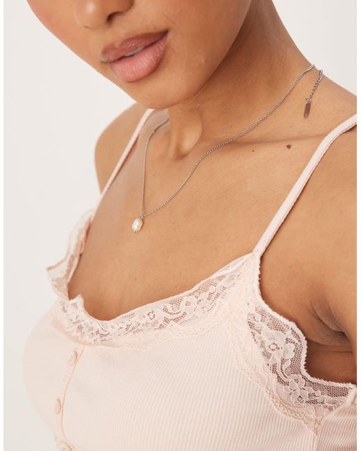 ASOS Red Ribbed Cami Top With Lace And Button Detail