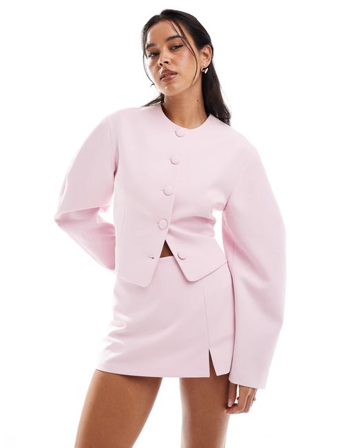 ASOS Pink Cocoon Sleeve Collarless Blazer