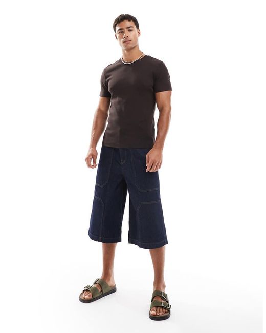 T-Shirt Basic Attillata A Coste di ASOS in Black da Uomo