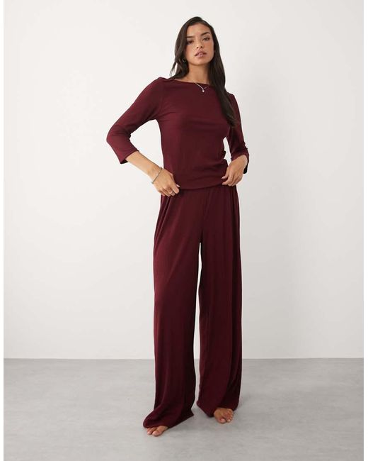 ASOS Red Lounge Ribbed Mix & Match 3/4 Length Pyjama Boatneck Top