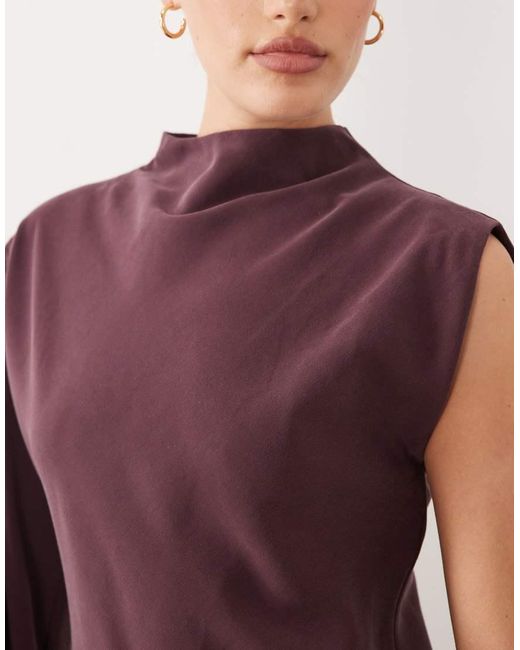 ASOS Purple One Sleeve High Neck Maxi Dress With Asymmetric Hem