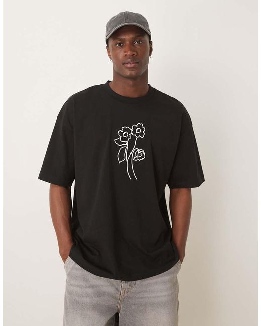 ASOS Black Oversized T-shirt With Floral Graphic for men