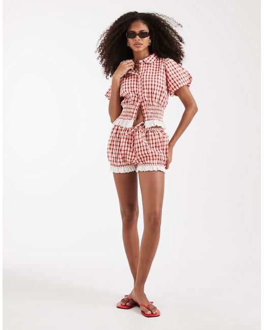 Neon Rose Red Ruffle Edged Shorts