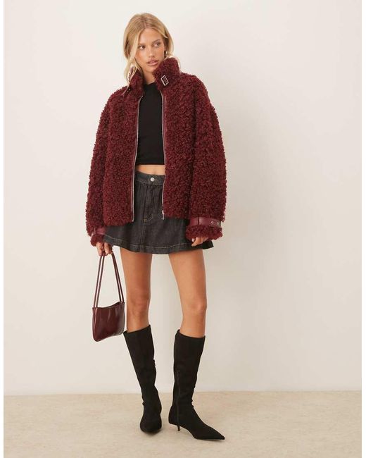 Amy Lynn Red Textu Faux Fur Aviator Coat