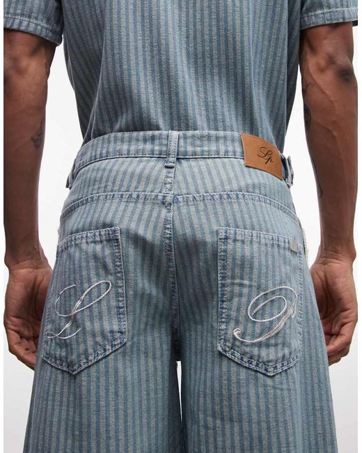 Liquor N Poker Blue Pinstripe Denim Jort Co-ord for men