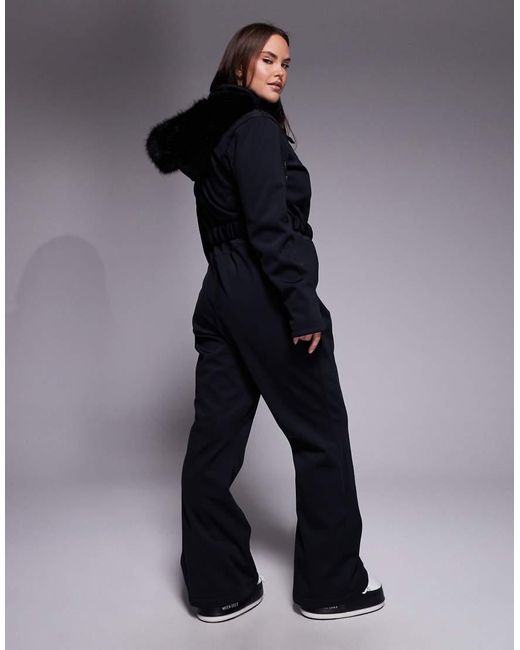ASOS 4505 Ski & Snow Blue Asos 4505 Curve Ski Soft Shell Belted Ski Suit With Slim Kick Leg And Faux Fur Hood