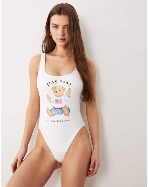 Polo Ralph Lauren White Terry Polo Bear Scoop Tank Swimsuit