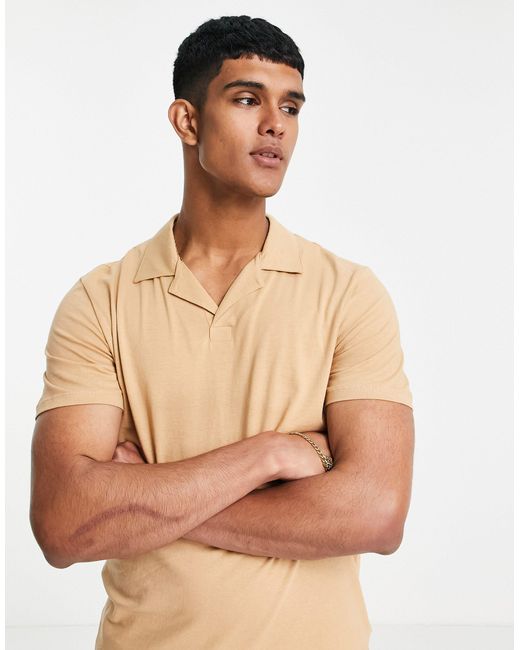 Only & Sons Natural Co-ord Revere Collar Polo for men