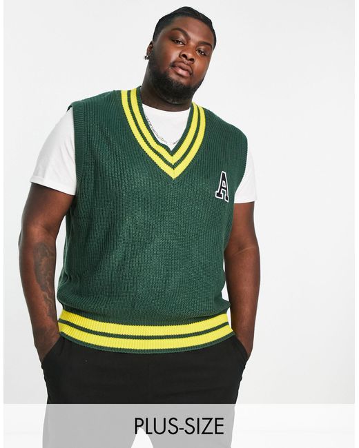 Another Influence Plus Varsity Knitted Vest in Green for Men | Lyst