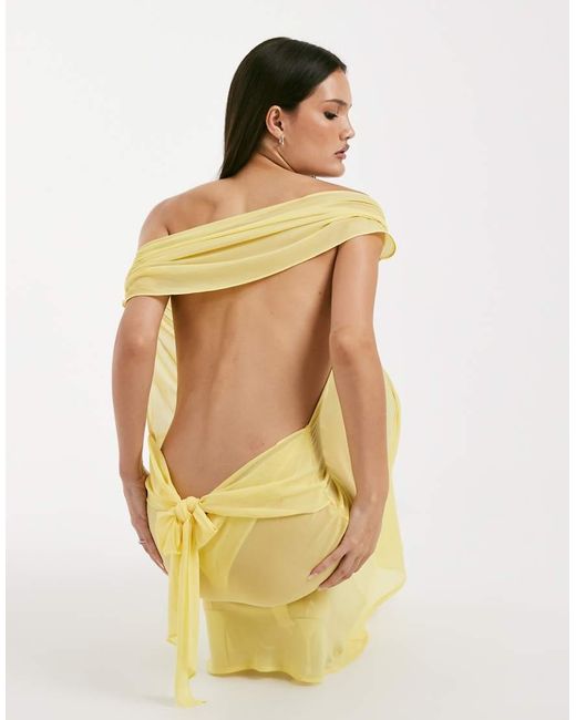 I.AM.GIA Metallic Kahlo Chiffon Sheer Off Shoulder Open Back Tie Detail Maxi Dress