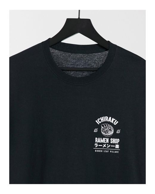 New Look Black Oversized T-shirt With Ichiraku Ramen Shop Print for men