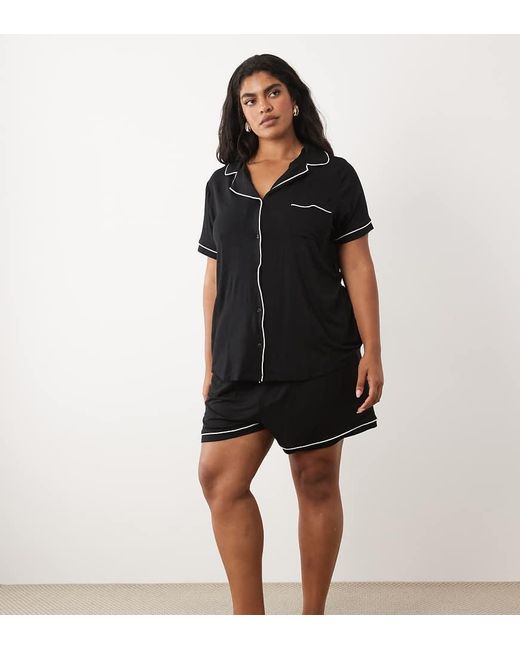 ASOS Black Asos Design Curve Super Soft Short Sleeve Shirt And Shorts Pyjama Set