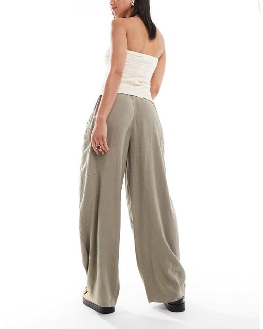 ASOS Gray Linen Blend Barrel Leg Utility Trousers
