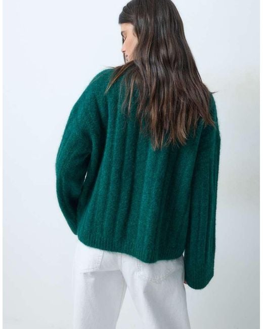 ASOS Green Wide Rib Boxy Crew Jumper