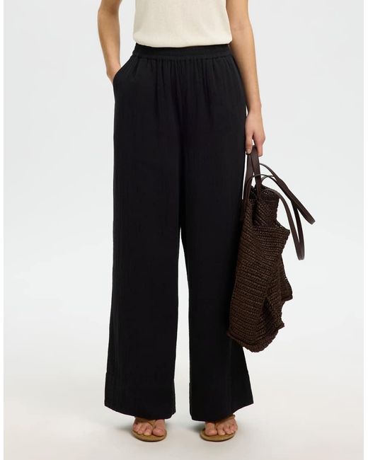 SELECTED Black Wide-Leg Trousers