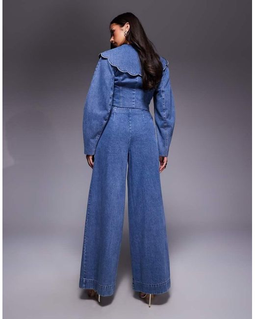 ASOS Blue Co-ord Wide Leg Denim Jeans With Corset Detail