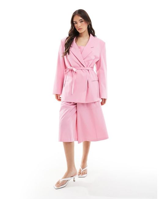 ASOS Elegante Oversized Blazer Met Gestrikte Taille in het Pink