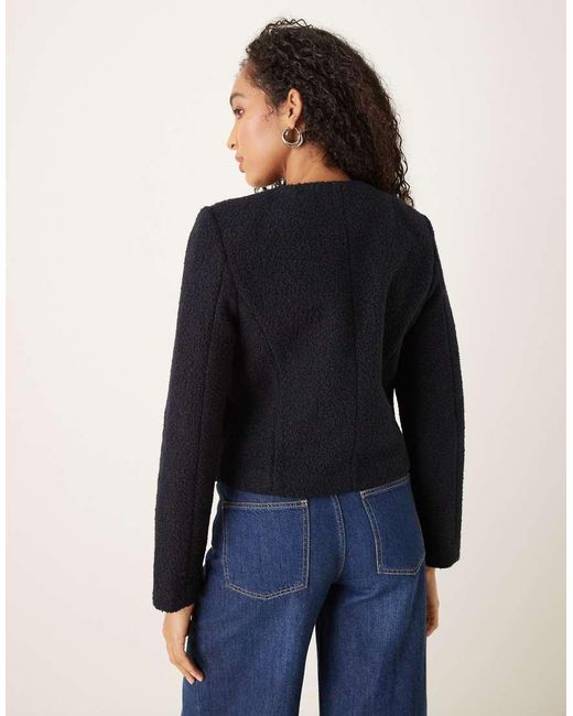 Mango Blue Tailored Boucle Jacket