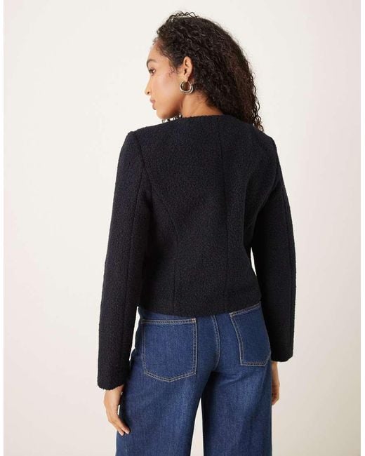 Mango Blue Tailored Boucle Jacket